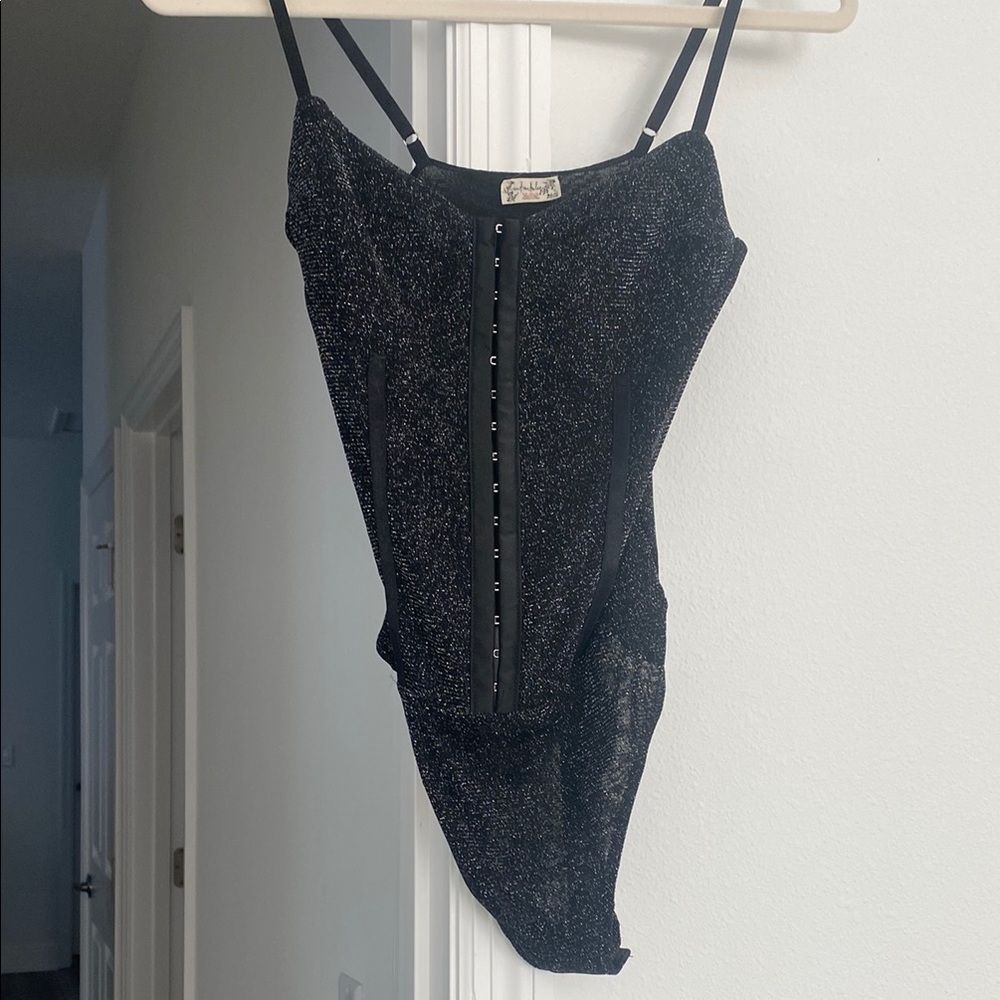 Free People Black Shapewear Bodysuit with Corset-Inspired Design. Worn only once